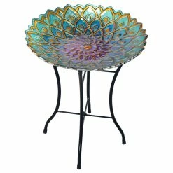 Versanora Outdoor Patio Flower Glass Bird Bath Birdbath