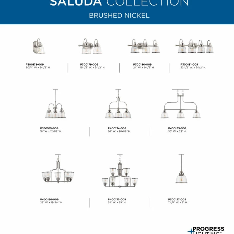 Progress Lighting Saluda Collection 4-Light Brushed Nickel Clear Glass Coastal Bath Vanity Light 6 Progress Lighting Saluda Collection 4-Light Brushed Nickel Clear Glass Coastal Bath Vanity Light - Image 6