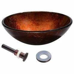 Yescom Retro Round Tempered Glass Vessel Sink P1, Mount Ring 1 5/8" Pop Up Drain Set