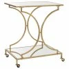 Decorn Elegant Bar Cart, Curved Metal Frame With Mirrored Glass Top & Shelf, Gold