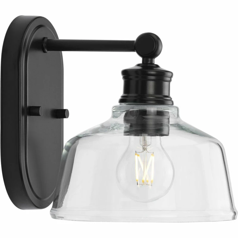 Progress Lighting Singleton 1-Light 7.62" Matte Black Farmhouse Vanity Light, Clear Glass Shade 7 Progress Lighting Singleton 1-Light 7.62" Matte Black Farmhouse Vanity Light, Clear Glass Shade - Image 7