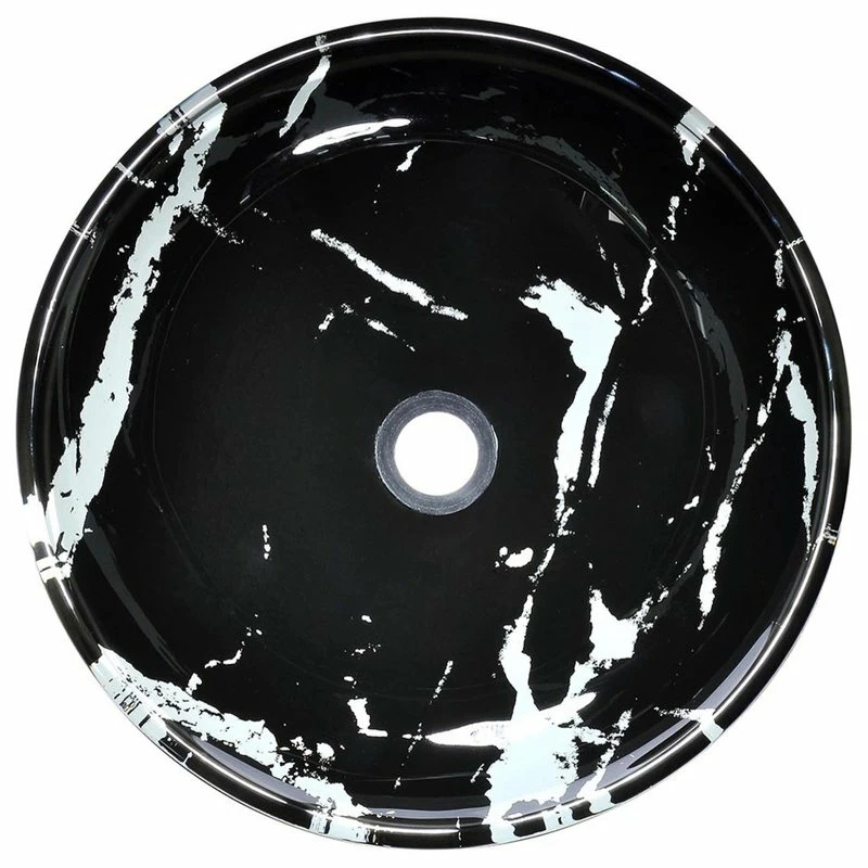 Yescom Bathroom Tempered Glass Round Vessel Sink Marbling Pattern Vanity Bowl Basin 2 Yescom Bathroom Tempered Glass Round Vessel Sink Marbling Pattern Vanity Bowl Basin - Image 2