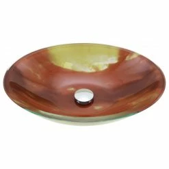 Renovators Supply Manufacturing Countertop Vessel Sink Sunset Orange Tempered Glass Oval Bowl Sink With Drain