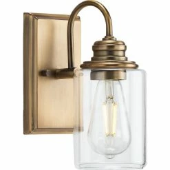 Progress Lighting Aiken Collection One-Light Brass Clear Glass Bath Vanity Wall Light