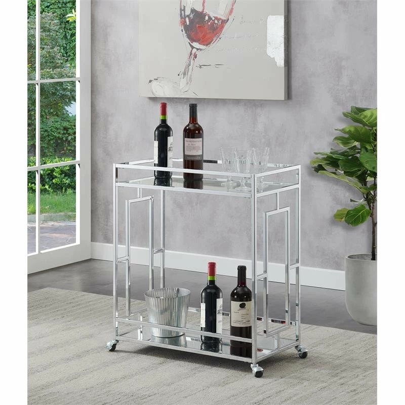 Convenience Concepts Town Square Glass And Chrome 2 Tier Bar Cart S14-127 3 Convenience Concepts Town Square Glass And Chrome 2 Tier Bar Cart S14-127 - Image 3