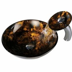ANZZI Timbre Series Deco-Glass Vessel Sink With Waterfall Faucet