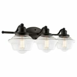 Kira Home Paramount 26" 3-Light Schoolhouse Bathroom Light, Glass Shade, Gray