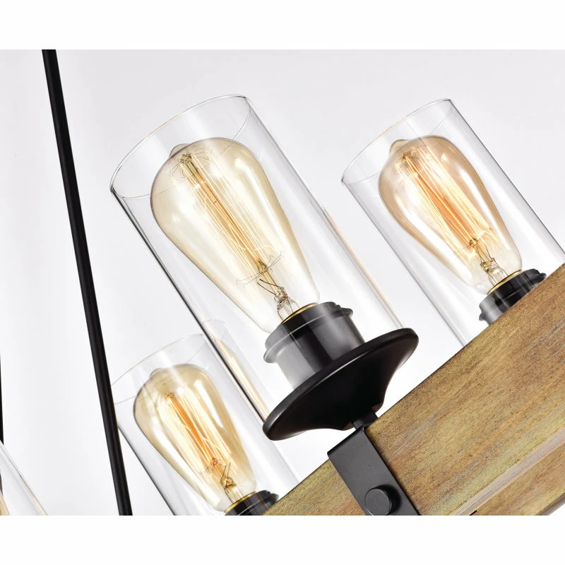 Edvivi Lighting 6-Light Matte Black And Vintage Wood Farmhouse Linear Chandelier Clear Glass 6 Edvivi Lighting 6-Light Matte Black And Vintage Wood Farmhouse Linear Chandelier Clear Glass - Image 6
