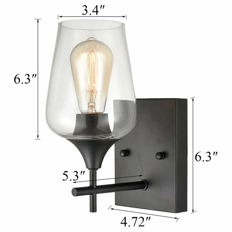 Ecopower Light LLC Clear Glass Bathroom Wall Sconces Lighting, Set Of 2, Black 6 Ecopower Light LLC Clear Glass Bathroom Wall Sconces Lighting, Set Of 2, Black - Image 6