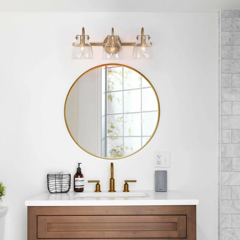LNC Lighting LNC 21" Modern 3-Light Gold Bathroom Vanity Light With Glass 6 LNC Lighting LNC 21" Modern 3-Light Gold Bathroom Vanity Light With Glass - Image 6