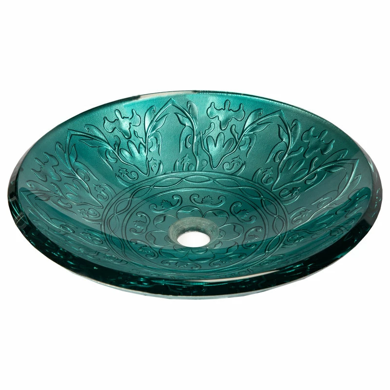 Eden Bath - Vessel Sinks Teal Glass Vessel Sink With Embossed Pattern 2 Eden Bath - Vessel Sinks Teal Glass Vessel Sink With Embossed Pattern - Image 2