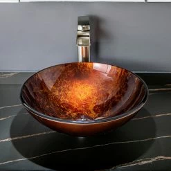 Vinnova Glass Circular Vessel Bathroom Sink Without Faucet, Reddish Brown -home bar shop c3419668009c4522 4307 w800 h800 b0 p0