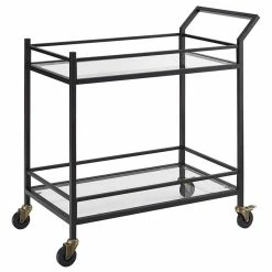 Pemberly Row Glass Top Metal Bar Cart In Oil Rubbed Bronze