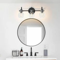 LNC Lighting LNC 22" Modern Matte Black Globe Clear Glass Bathroom Vanity Light -home bar shop c58187e30311ab99 5580 w800 h800 b0 p0