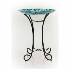 Alpine Corporation 24" Tall Outdoor Mosaic Dragonfly Glass Birdbath Bowl With Metal Stand -home bar shop c5c1132b018562f4 3489 w800 h800 b1 p0