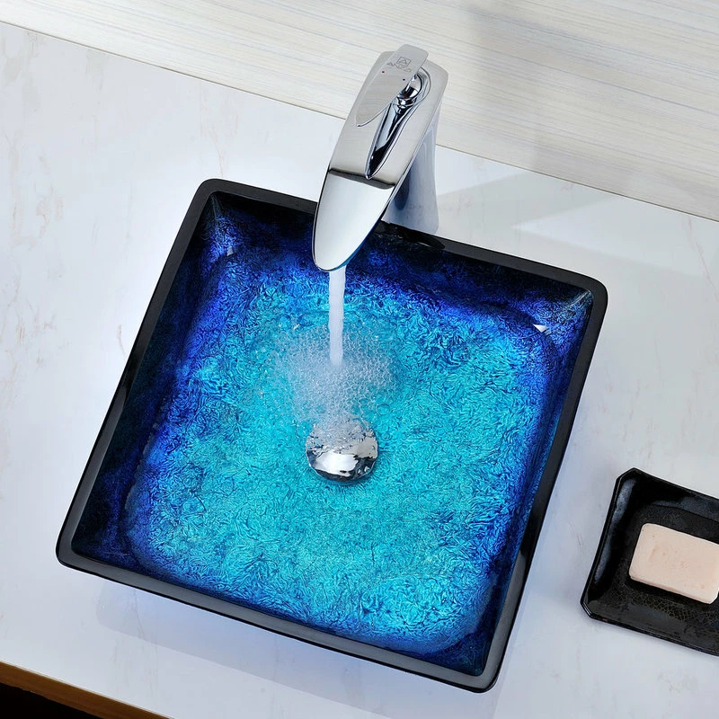 Anzzi Viace Series Deco-Glass Vessel Sink, Blazing Blue 2 Anzzi Viace Series Deco-Glass Vessel Sink, Blazing Blue - Image 2