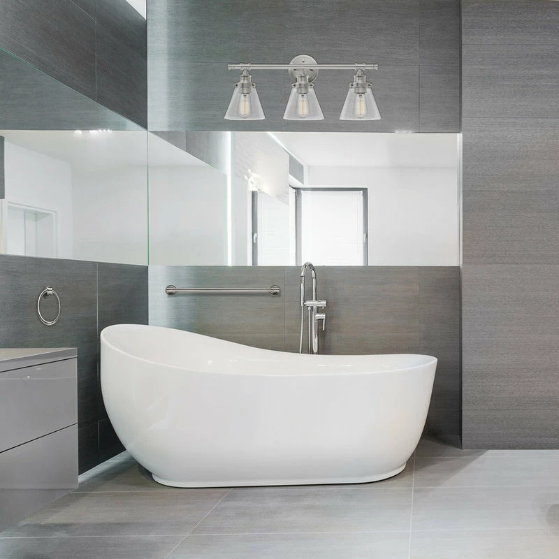 Globe Electric Parker 3-Light Chrome Vanity Light With Clear Glass Shades 2 Globe Electric Parker 3-Light Chrome Vanity Light With Clear Glass Shades - Image 2