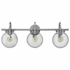 A Touch Of Design Steel Bathroom Vanity Light With 3 Clear Glass Globe Shades, Satin Nickel Finish