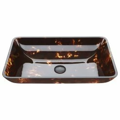 VIGO Rectangular Glass Vessel Bathroom Sink, Brown/Gold Fushion