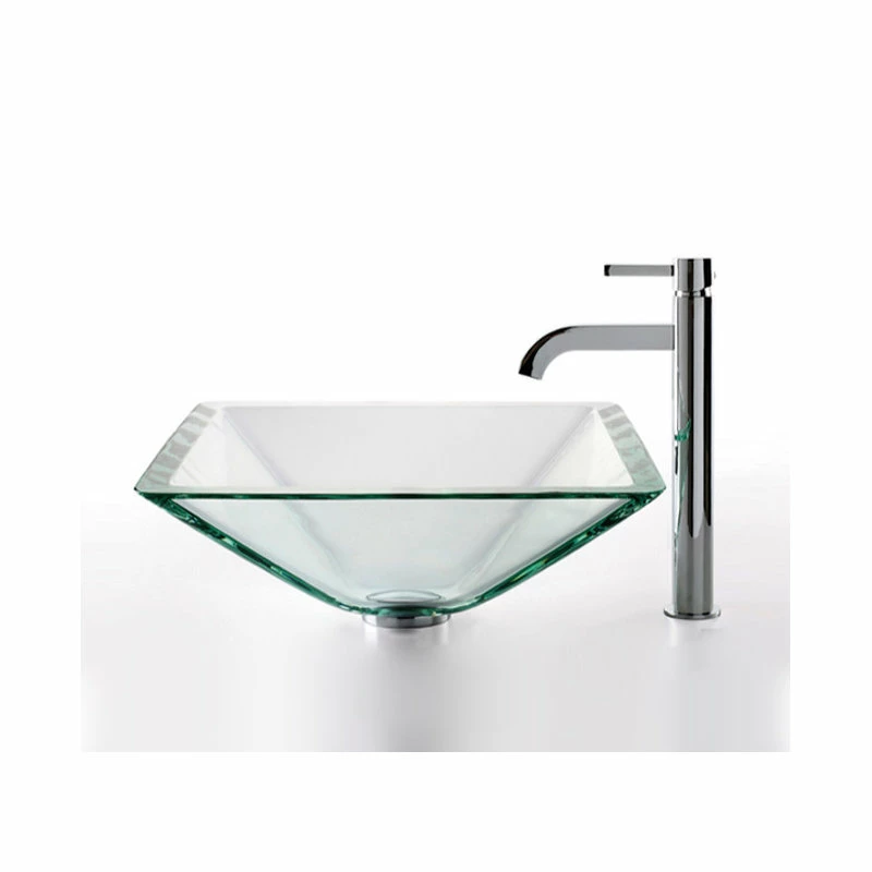Kraus USA, Inc. Glass Vessel Sink, Bathroom Ramus Faucet, PU Drain, Mounting Ring, Chrome 1 Kraus USA, Inc. Glass Vessel Sink, Bathroom Ramus Faucet, PU Drain, Mounting Ring, Chrome