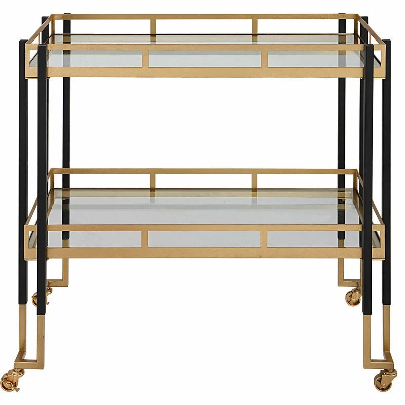 Uttermost Kentmore Bar/Wine Cabinet Or Cart, Matte Black And Brushed Gold With Clear Glass 1 Uttermost Kentmore Bar/Wine Cabinet Or Cart, Matte Black And Brushed Gold With Clear Glass