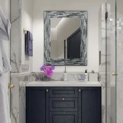 Head West, Inc. Frameless Glass Reeded Simulated Tile Printed Wall Mirror, Black -home bar shop c921de0603eeb7fe 9353 w800 h800 b0 p0