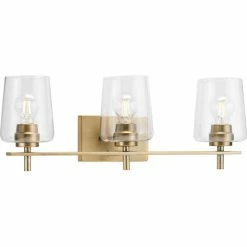 Progress Lighting 3-Light Clear Glass New Traditional Bath Vanity Light, Vintage Brass