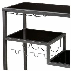Benzara, Woodland Imprts, The Urban Port Metal Bar Cart With Tempered Glass Shelves In Gunmetal Gray Black -home bar shop c9e1afb400d40e41 0441 w800 h800 b1 p0