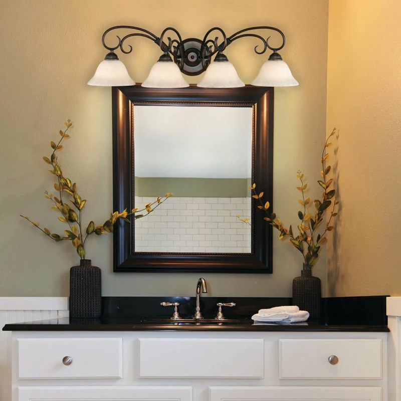 Golden Lighting Homestead 4-Light Bath Vanity, Rubbed Bronze With Tea Stone Glass 2 Golden Lighting Homestead 4-Light Bath Vanity, Rubbed Bronze With Tea Stone Glass - Image 2
