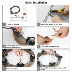 LNC Lighting LNC 6-Light Farmhouse Wagon Wheel Wood And Seeded Glass Shade Chandelier -home bar shop ca91623b034d27be 9929 w800 h800 b1 p0