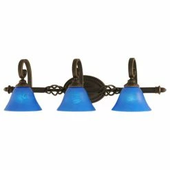 Toltec Lighting Elegante 3 Light Bath Bar, Dark Granite, 29.75x9.5x8.75, 7" Blue Italian Glass