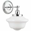 Linea Di Liara Lavagna 1 Light Schoolhouse Wall Sconce With Milk Glass, Polished Chrome