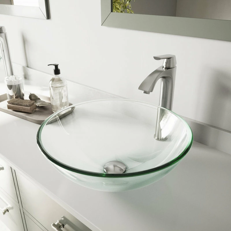 VIGO Crystalline Glass Vessel Sink And Linus Vessel Faucet, Brushed Nickel 5 VIGO Crystalline Glass Vessel Sink And Linus Vessel Faucet, Brushed Nickel - Image 5