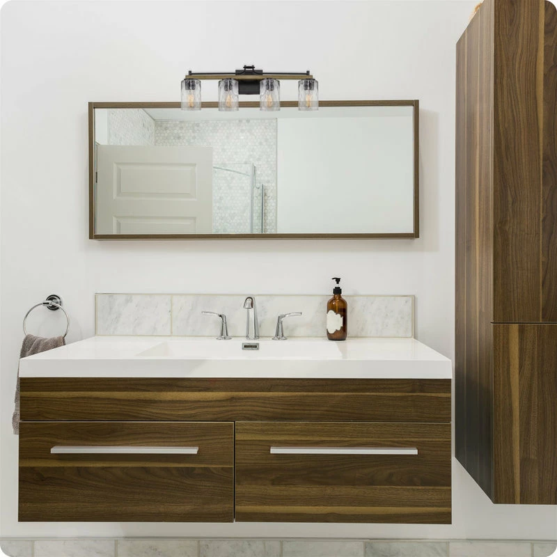 Kira Home Ashton 28" Farmhouse / Bathroom Light, Hammered Glass Shades, Smoked 2 Kira Home Ashton 28" Farmhouse / Bathroom Light, Hammered Glass Shades, Smoked - Image 2