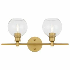 Elegant Furniture & Lighting Brass Finish And Clear Glass 2-Light Wall Sconce, Brass, Clear
