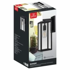 Globe Electric Bowery 1-Light Matte Black Indoor/Outdoor Wall Sconce With Clear Glass Shade -home bar shop cf41df100195577f 0112 w800 h800 b1 p0