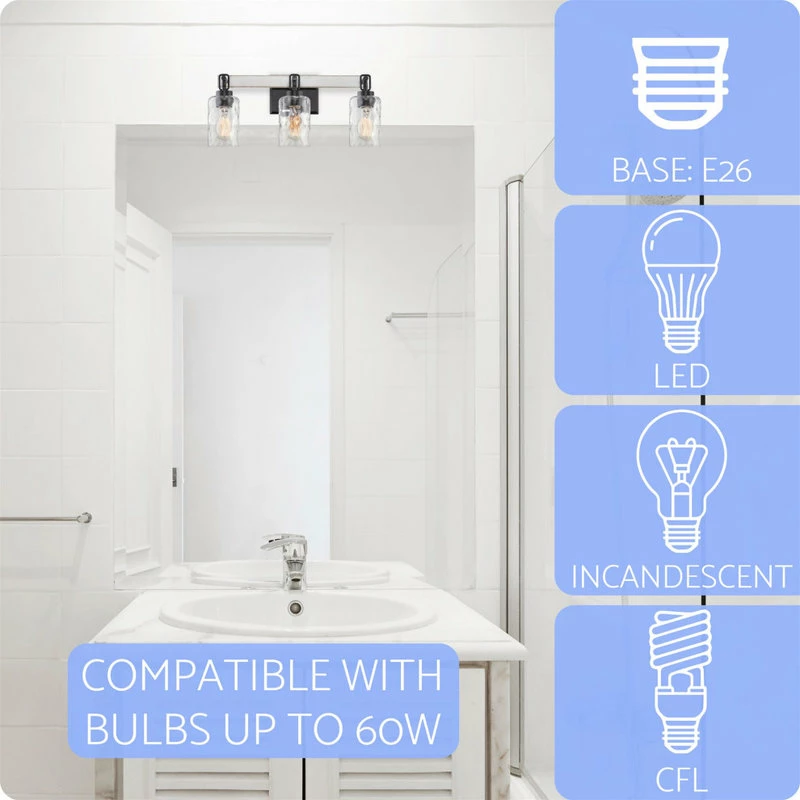 Kira Home Ashland 23.5" Farmhouse Bathroom / Light, Hammered Glass Shades, White 6 Kira Home Ashland 23.5" Farmhouse Bathroom / Light, Hammered Glass Shades, White - Image 6