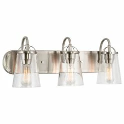Kira Home Voltaire 24" Farmhouse Bathroom Light, Glass Shades, Brushed Nickel