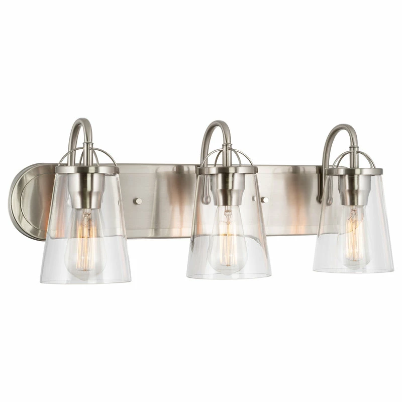 Kira Home Voltaire 24" Farmhouse Bathroom Light, Glass Shades, Brushed Nickel 1 Kira Home Voltaire 24" Farmhouse Bathroom Light, Glass Shades, Brushed Nickel