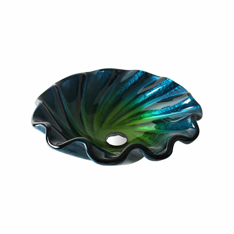 HOMARY BlueandGreen Seashell Glass Bathroom Vessel Sink, Waterfall Faucet System 1 HOMARY BlueandGreen Seashell Glass Bathroom Vessel Sink, Waterfall Faucet System