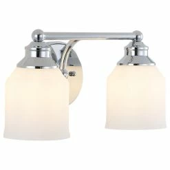 JONATHAN Y Lydia Iron/Frosted Glass Farmhouse Cottage LED Vanity, 2-Light