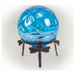 Alpine Corporation Alpine Blue Glass Globe Decor With LED Light, 13" Tall -home bar shop d0b19bf800383a25 9876 w800 h800 b1 p0