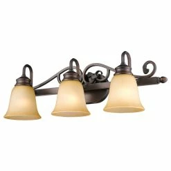 Golden Lighting Belle Meade 3-Light Bath Vanity, Rubbed Bronze With Tea Stone Glass
