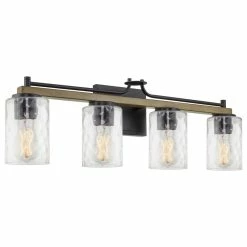 Kira Home Ashton 28" Farmhouse / Bathroom Light, Hammered Glass Shades, Smoked