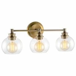 Kira Home Odette 22" 3-Light Bathroom Light, Glass Globe Shades + Warm Brass