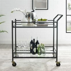 Pemberly Row Glass Top Metal Bar Cart In Oil Rubbed Bronze -home bar shop d201e28d0f614b86 6690 w800 h800 b0 p0