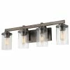 LNC Lighting LNC 4-Light Farmhouse Antique Gray Wood And Clear Glass Bathroom Vanity Light