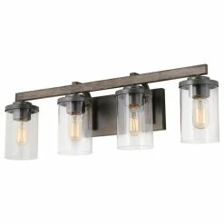 LNC Lighting LNC 4-Light Farmhouse Antique Gray Wood And Clear Glass Bathroom Vanity Light