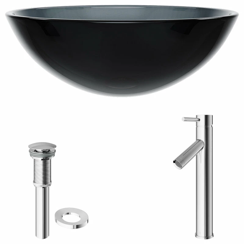 VIGO Sheer Black Glass Vessel Bathroom Sink Set With Dior Vessel Faucet 9 VIGO Sheer Black Glass Vessel Bathroom Sink Set With Dior Vessel Faucet - Image 9