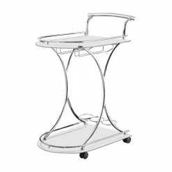 Coaster Home Furnishings Coaster Serving Cart With 2 Black Glass Shelves, Chrome